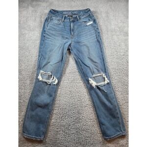 American Eagle Outfitters Womens Jeans Medium Wash Distressed Ripped Mom Jeans